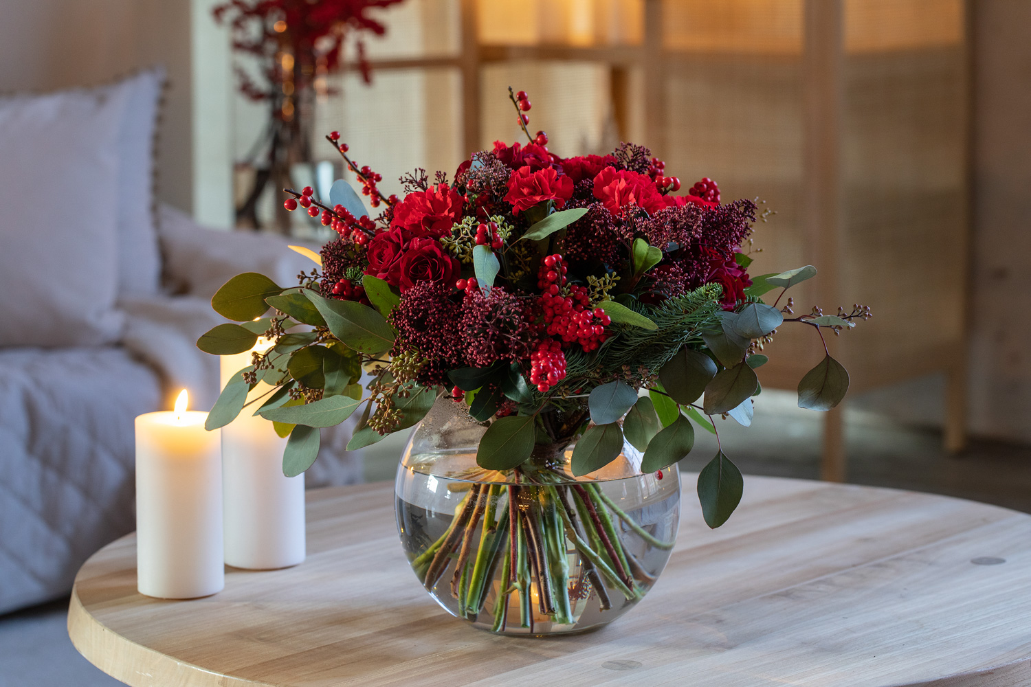 Julebukett med skimmia