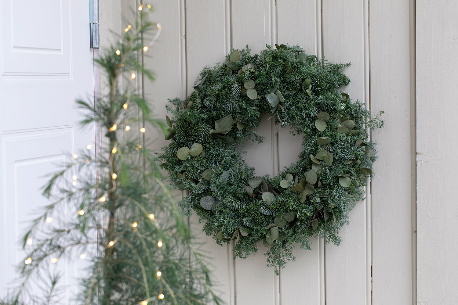 Julekrans ved inngangsd&oslash;ren